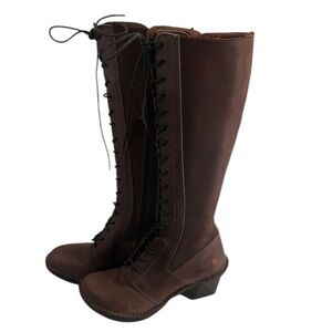 The art company tall boots lace front brown leather full zip boots luxury sz 6.5
